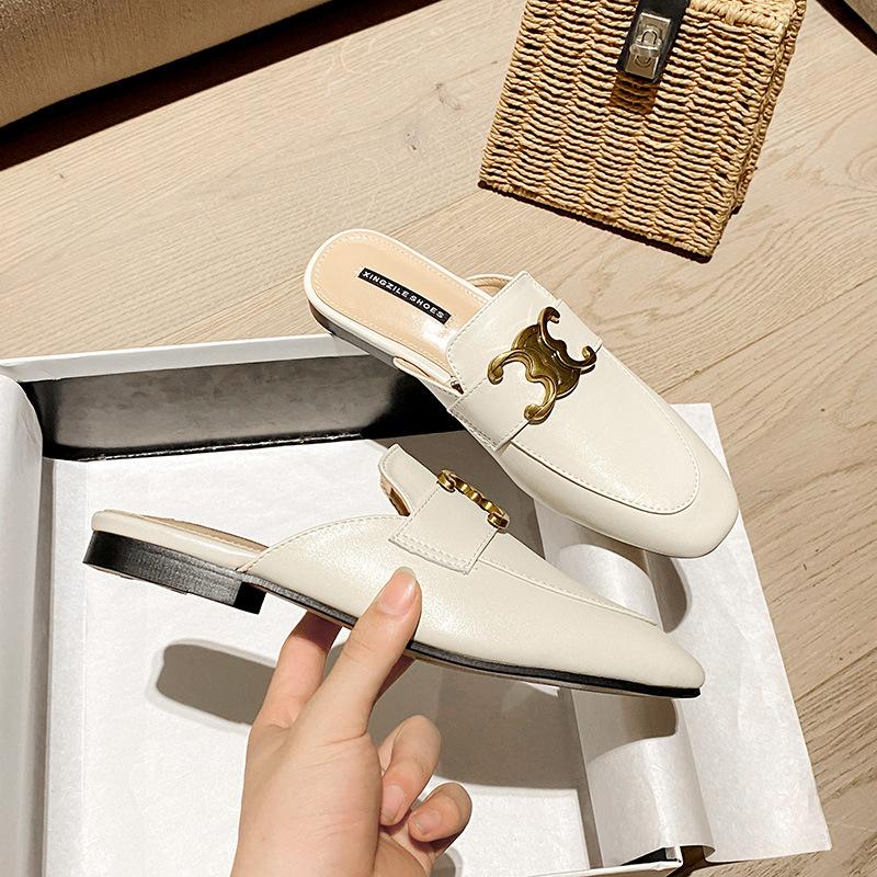 Genuine Leather British Style Muller Shoes Women's Summer 2025 New Shopping Mall with the Same Bag Head Retro Ins Wear Half Slippers
