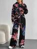 European, American Autumn And Winter Casual Retro Flower Long-Sleeved Suit Women'S Hooded Sweater Trousers Two-Piece Set