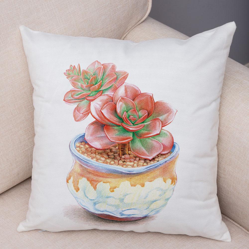 Cartoon Plant Cushion Cover Bedroom Living Room Car Sofa Pillowcase Watercolor Juicy Pillowcase Ornament