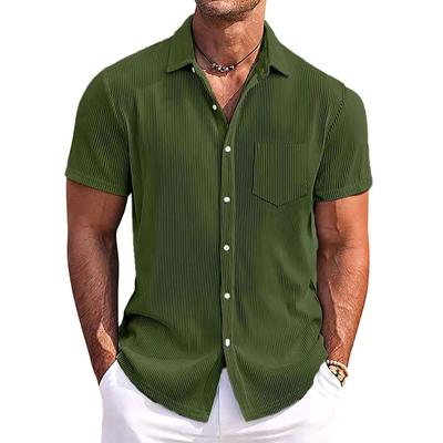 Men's Shirts Solid Stripe Pattern Luxury Elegant Casual Hawaiian Shirt for Male Fashion Loose Comfortable Short Sleeve Clothes