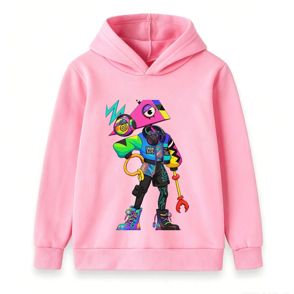 Kids Boys Girls Pullover Hoodie, Stylish Cyberpunk Triangle Head Eye Cartoon Print Casual Long Sleeve Sweatshirt for Children