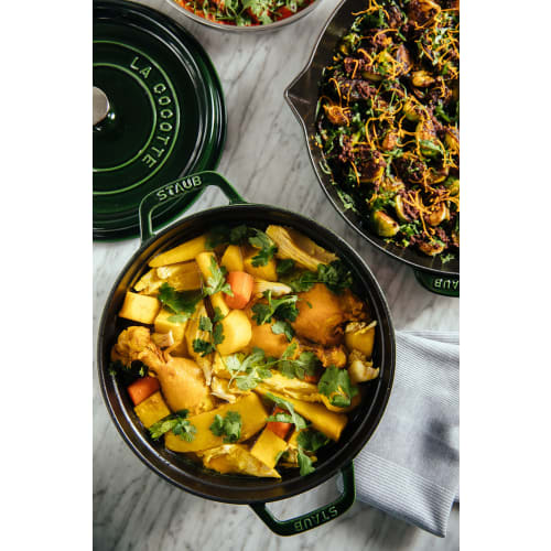 Staub Pico Cocotte Round, Basil Green, 28cm, Large, Double-Handled Cast Iron Enamel Pot, Induction Compatible [Official Japanese Product] La Cocotte R