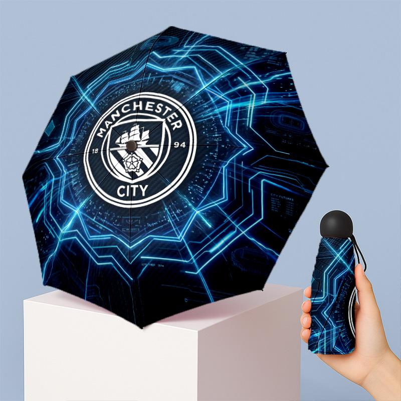 Manchester City Pattern Printed Mini 5 Folds 8 Ribs Compact Umbrella Windproof Waterproof Lightweight Portable Folding