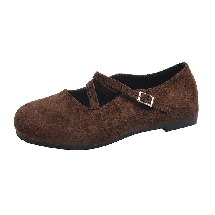 Designer Elegant Buckle High Quality Suede Brand Ballet Flats Women Cozy Round Toe Shallow Mary Jane Shoe Women's Tabis Shoes