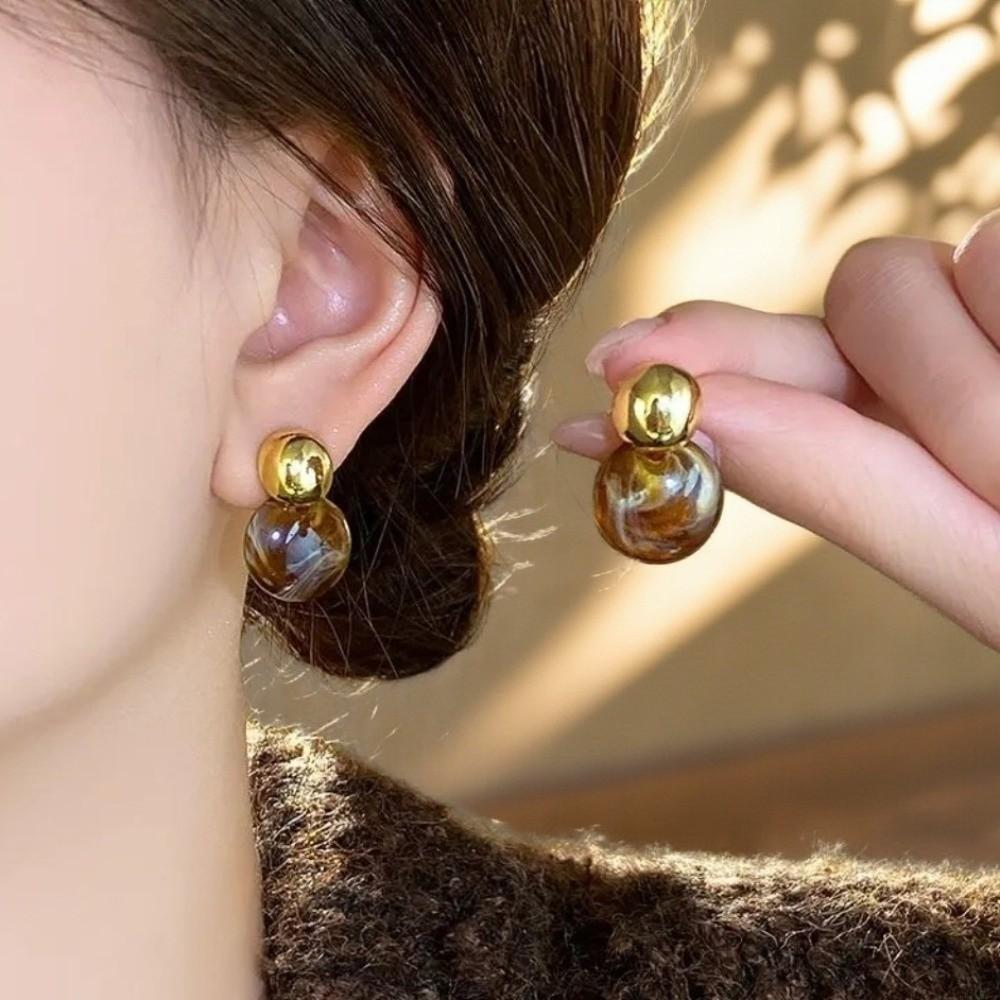 Pendant Vintage Women's Earrings Fashion Jewelry Amber Ear Stud Amber Color Earrings  Women