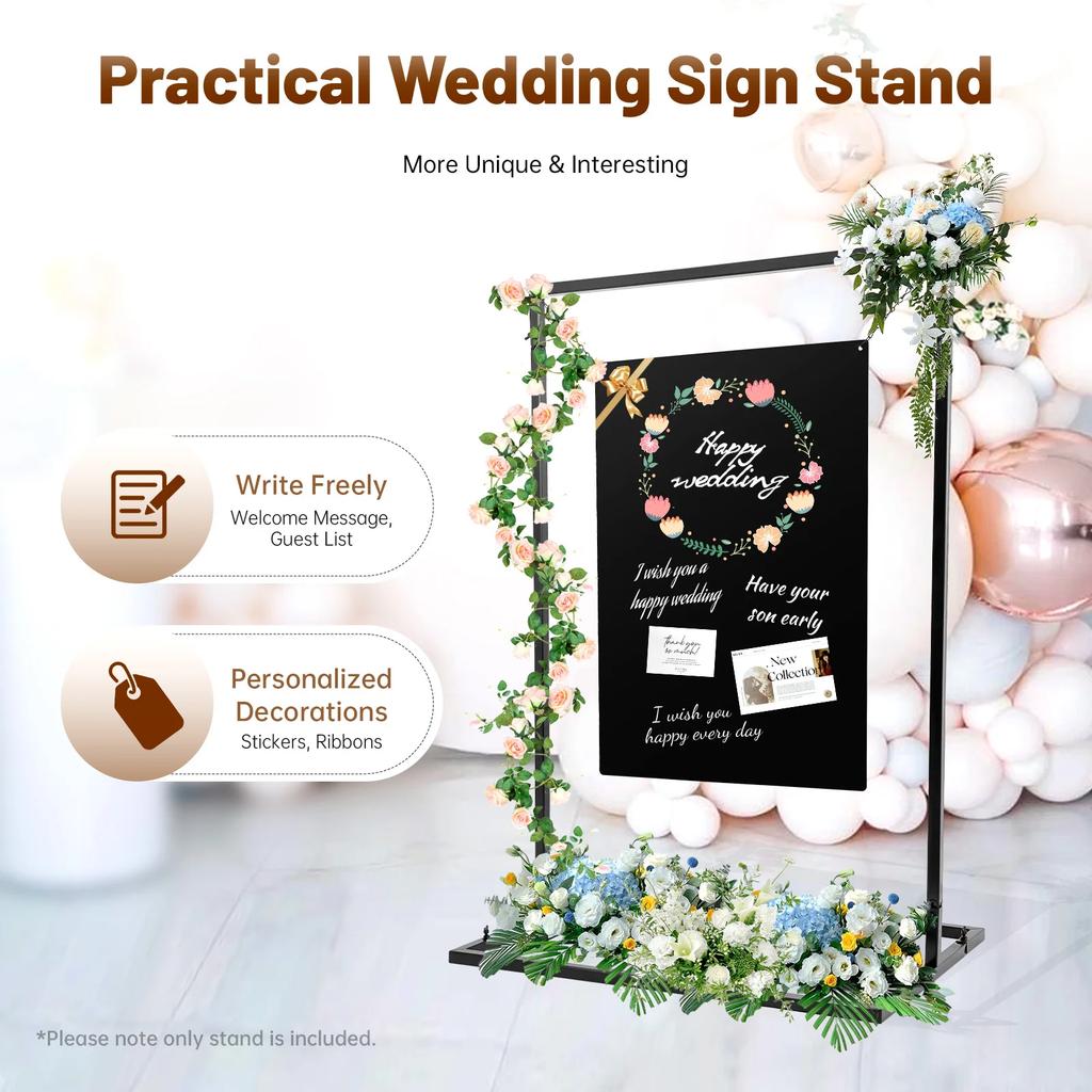 Elegant Black Wedding Welcome Sign Stand 75x50x110cm - Free Standing Advertising Display Rack for Ceremony, Reception & Events