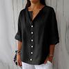 Women's Fashion Casual V-Neck Buttoned Seven Sleeve Cotton Linen Top