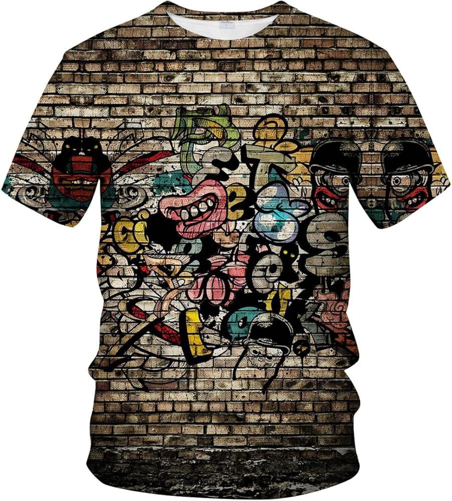 Cerbukt Novelty Graffiti Graphic Print Tee Men039;s Casual T Shirt Unisex T-Shirt XL