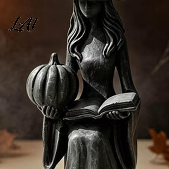 Weighted Stable Base Ornament Pumpkin Witch Ornament Halloween Gothic Style Tabletop Figurine Retro Lightweight Easy Storage Figurine PLA Statue for