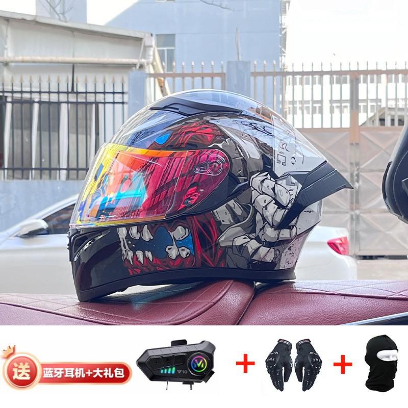 Full Face Motorcycle Helmet With Rear Wing Bluetooth Headset Men All Season Electric Bike Motorbike Riding Safety Gear