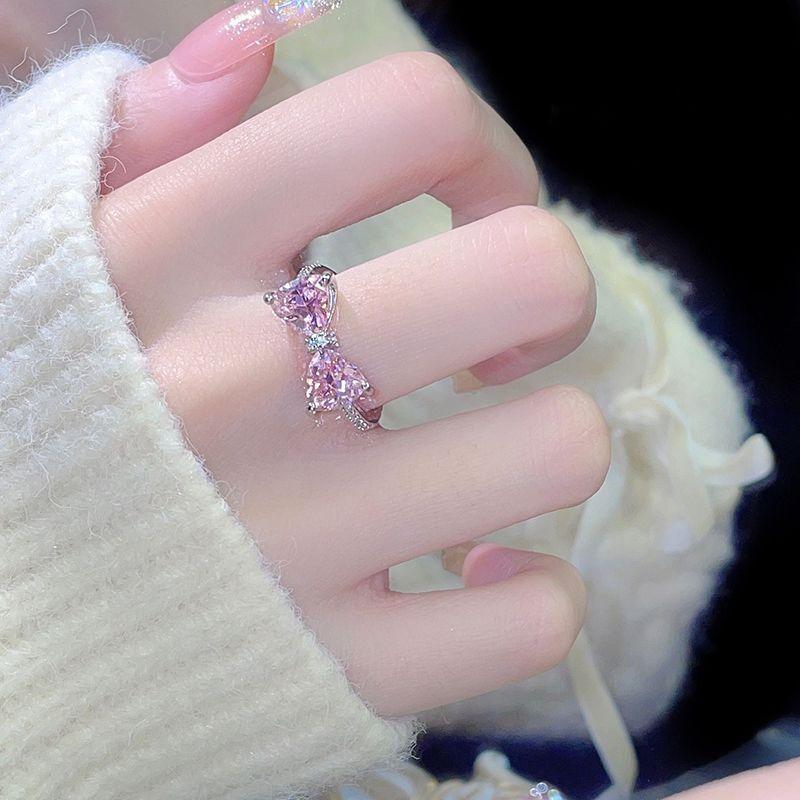 Princess's castle. Pink zircon open ring, high-end girl index finger ring, cute