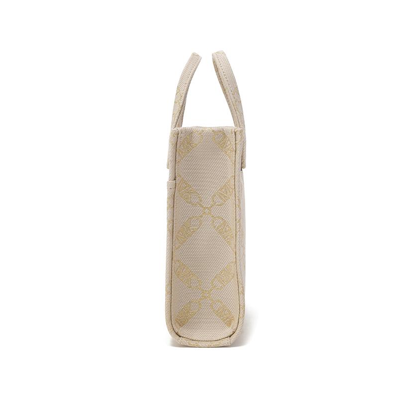 Michael Kors MK Gigi Diamond Pattern Chain Open Tote Fabric Crossbody Bag Mini Women Handbags Beige Gold 32F3G3GC9J-NAT-PALEGOLD