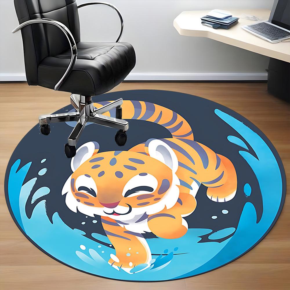 1PC Tiger Cub Water Play Office Round Area Rug, Mat Suitable For Office, Under Office Chairs Bedroom Living Room Home Decor, Room Deco