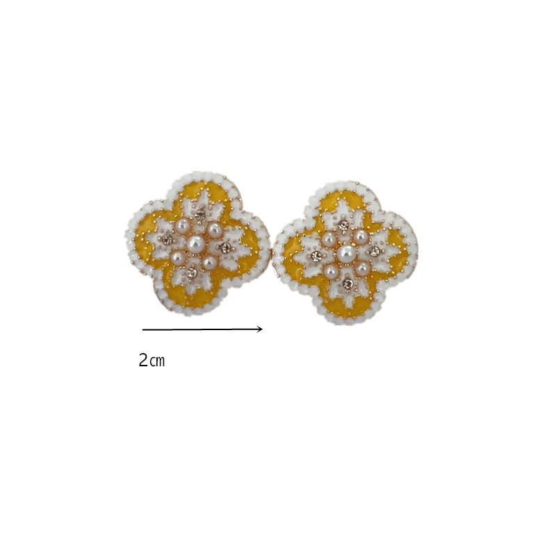 

Vintage Pearl Baroque Four-Leaf Clover 925 Silver Stud Earrings зелёный
