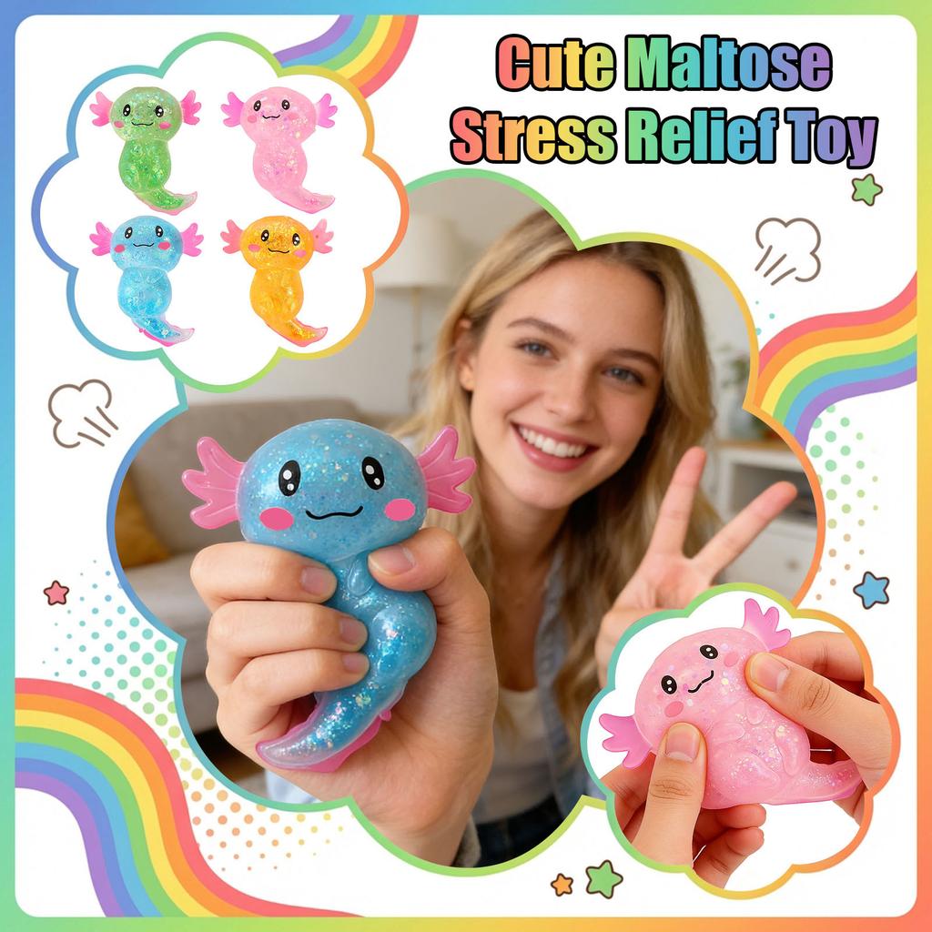 4pc Soft Squishy Axolotl Stress Relief Toys Set with Glitter Filling and Squeeze Texture for Sensory Play and Relaxation