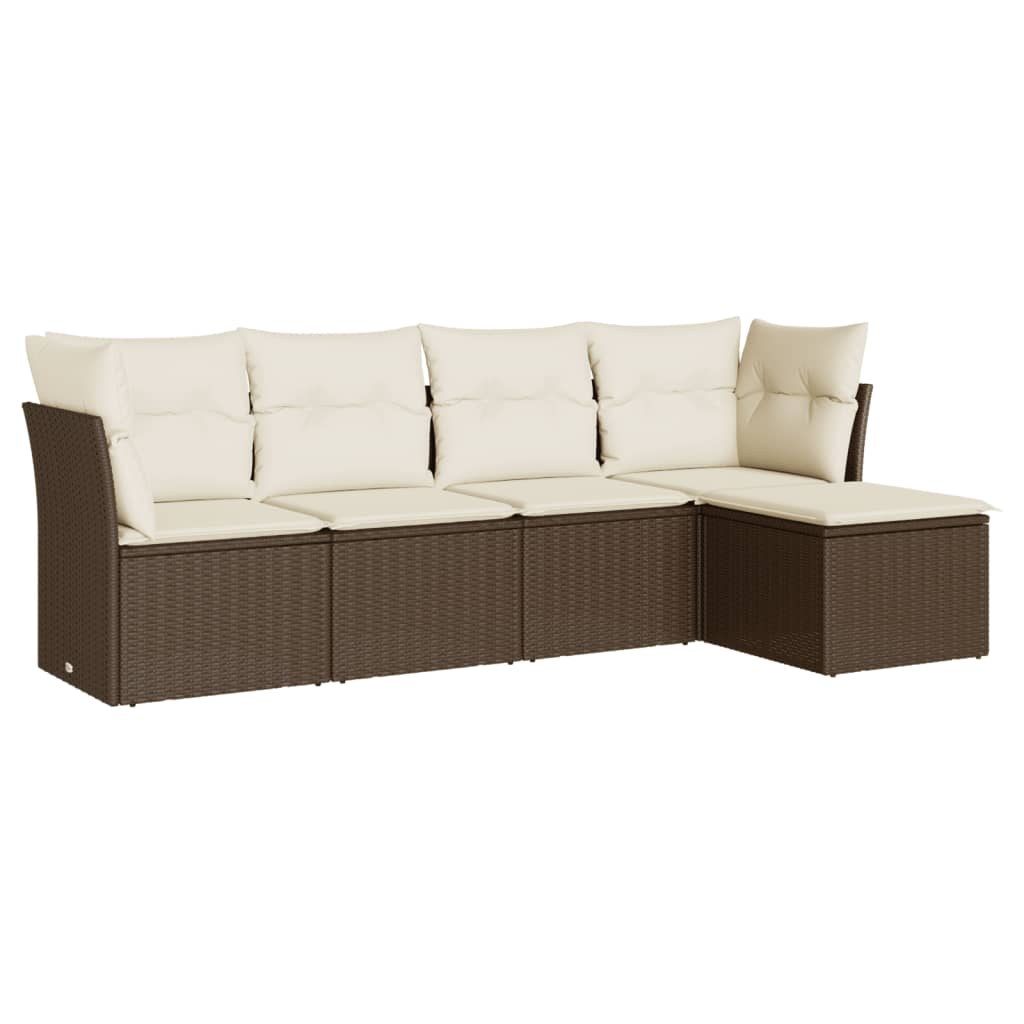Vidaxl 5-Cz. Garden Furniture Set With Cushions, Brown, Poly Rattan