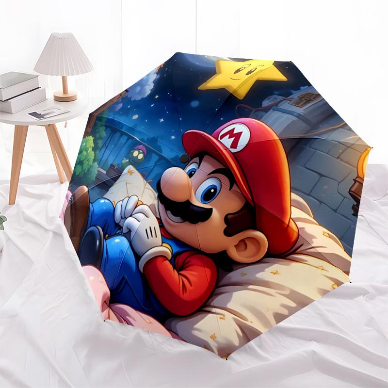 1PC Super Mario Print Umbrella, Featuring Automatic Folding, And Shielding. This Sturdy And Durable Umbrella with Eight Ribs Is Convenient for Outdoor