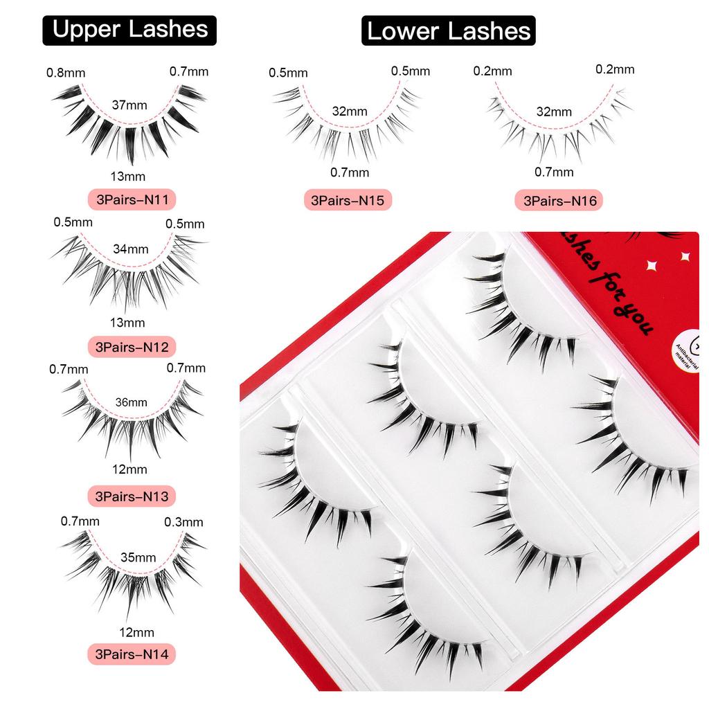 3 Pairs Of Transparent Stem Barbie Comic Eye False Eyelashes Simulation Curled Natural Fairy Lower Eyelashes Eyelashes