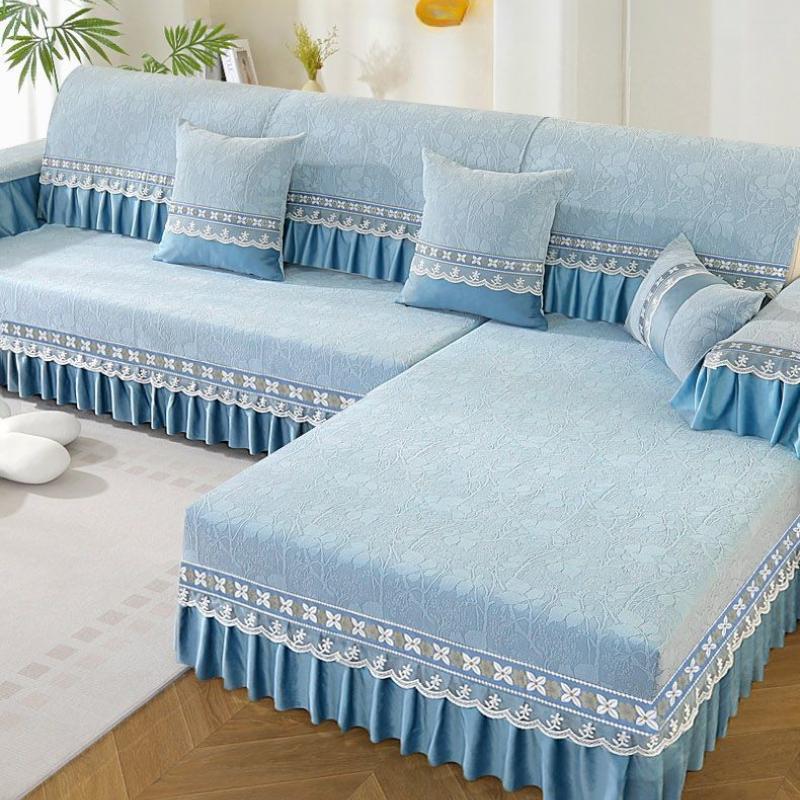 Lace Decorated Non-slip Sofa Cover Protector Chaise Four Season Universal Stretch Corner Sofa Cushion Towel 1/2/3/4-seater