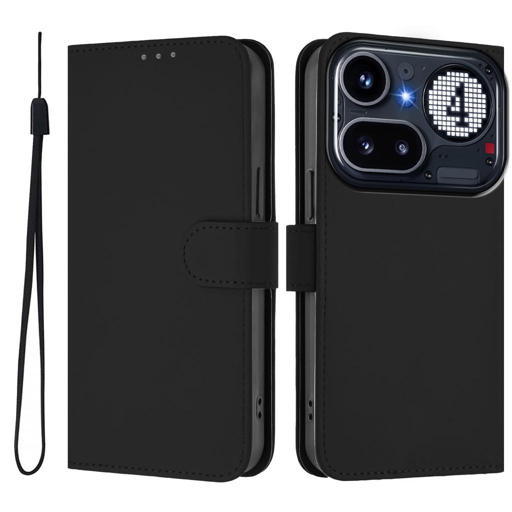 Wallet Case for Phone - Leather/PU, Black, With Lanyard
