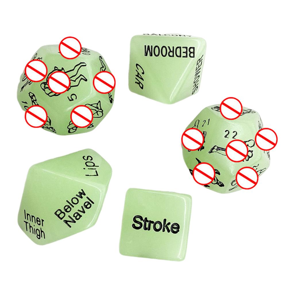 5-teiliges freches Würfelspiel-Set, im Dunkeln leuchtende Acryl-Sexy-Liebeswürfel für Paare, Partygeschenk mit goldenen Mustern