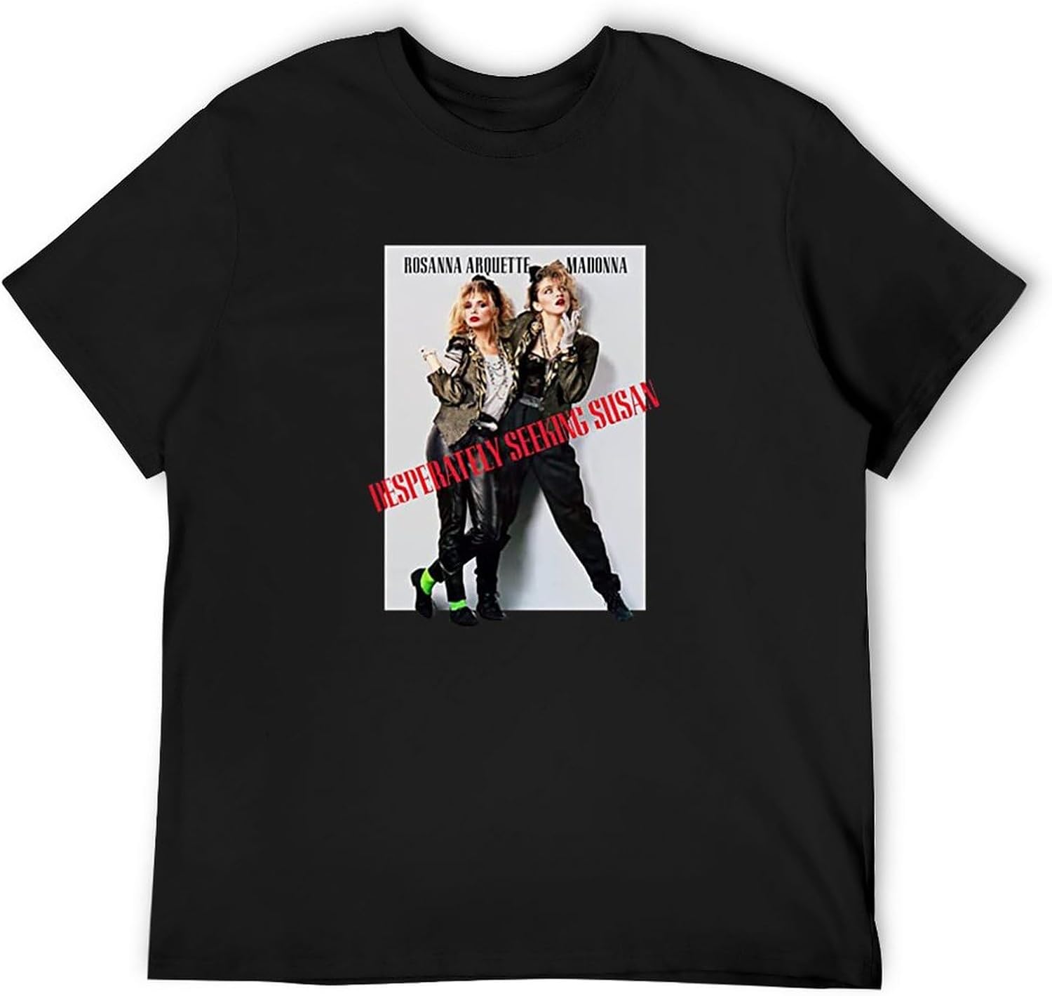 Mens T-Shirt Desperately Seeking Susan, Madonna, Rosanna Arquette, Retro, 1980 S, 80 S, Movie Short Sleeve Crewneck Tee S чёрный