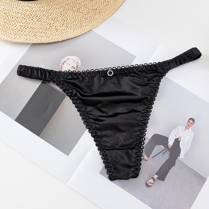 Thin Belt Bow Underwear For Women Girl Sports Panties Thong Low Waist Seamless Soft Satin Briefs Female Lingerie