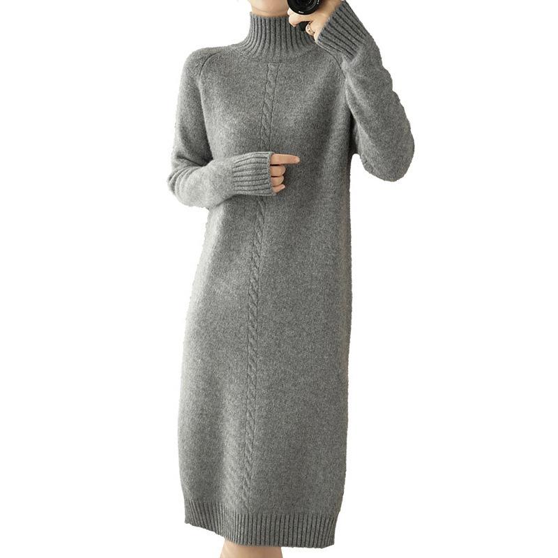 Lace-up waist high-necked knitted dress for women's autumn and winter new loose and thin over-the-knee primer sweater skirt for women