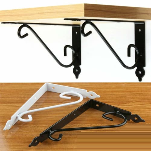 KKlewu Antique Iron L-Shaped Brackets, Shelf Brackets, Set of 4, Screws Included, 150mm, White