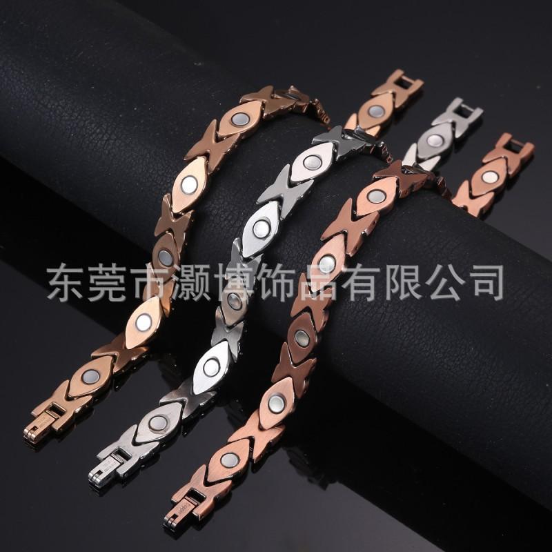 Magnetic Copper-Tone Crystal Studded Titanium Steel Bracelet Women Geometric Style Fashion Jewelry