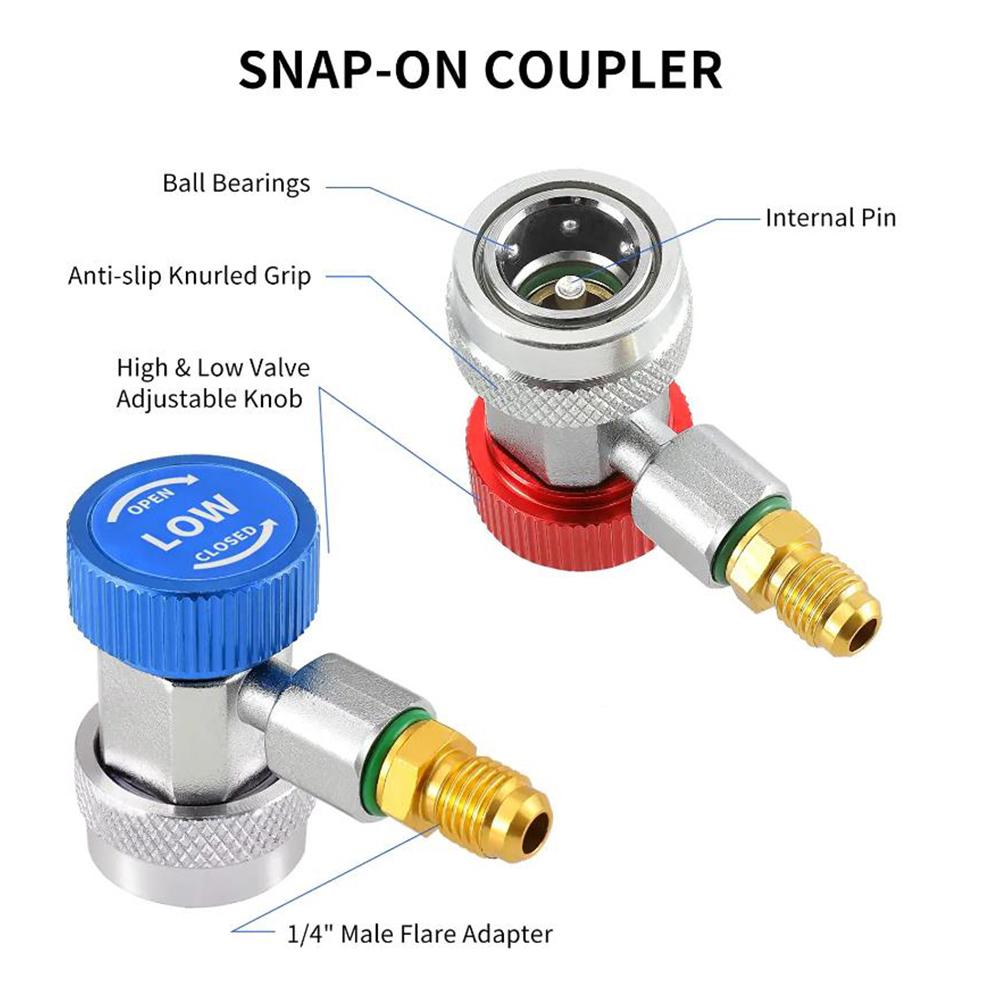 R134A 2 Sets Car A/C Air Condition Adapters Quick Coupling H/L Manifold Connector Remover Tool Air Conditioning Accessories