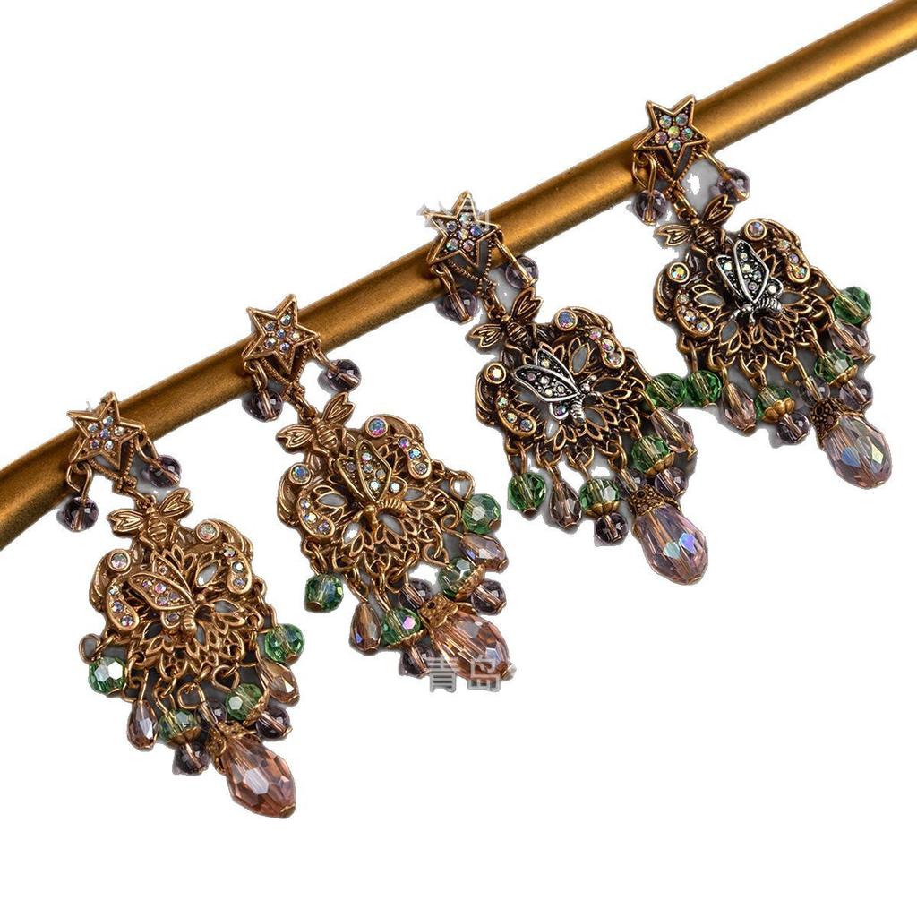 Retro Heavy Industry Tassel Temperament French Earrings Palace Style Banquet Fashionable Socialite Medieval