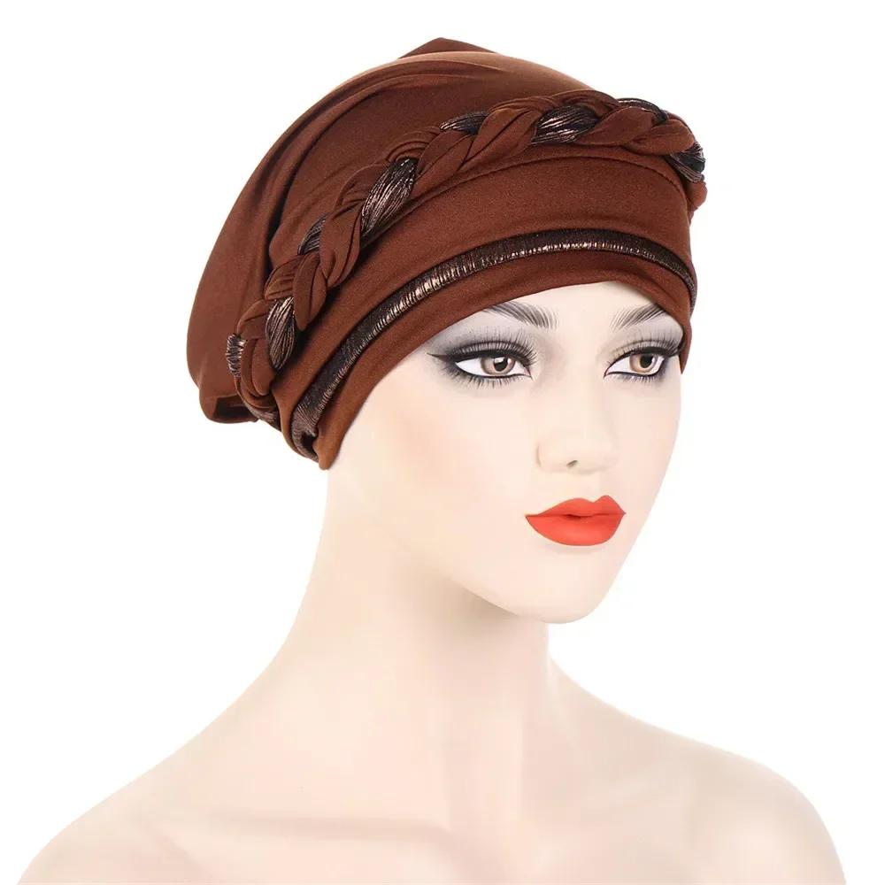 Velour Muslim Women Braid Hijab Turban Chemo Stretch Cap Hair Loss Hat Head Wrap Islamic Bonnet Headwear Beanie Cover