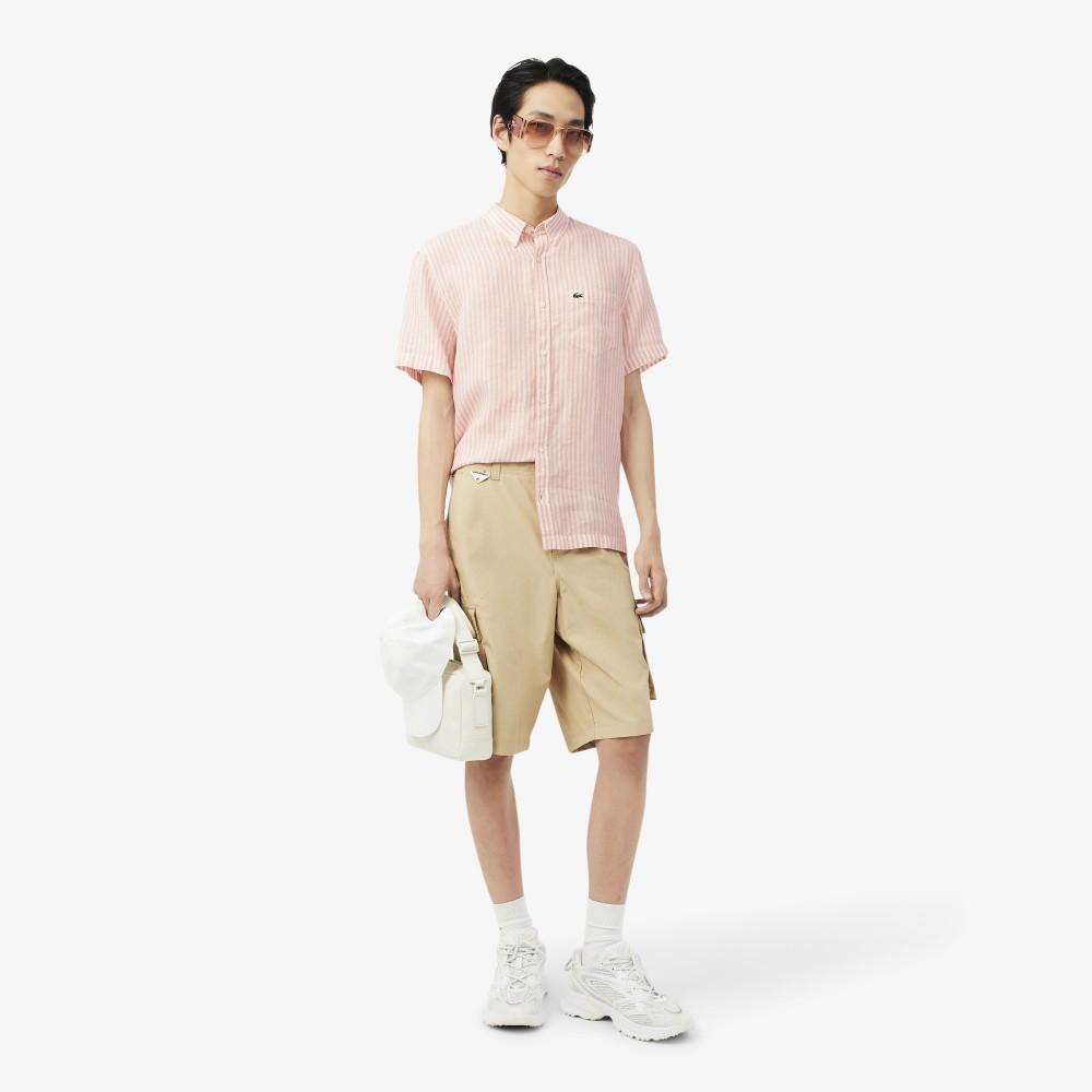 Lacoste Men's Linen Stripe Short-Sleeve Shirt CH8061-56GTIM