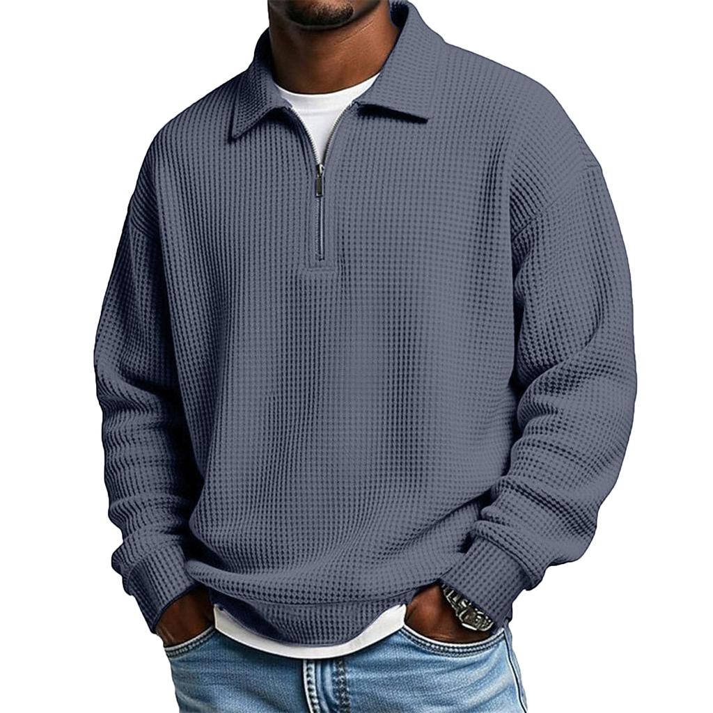 Men’s Knit Pullover Long Sleeve Quarter Zip Collar Casual Loose Fit Top Comfortable Lightweight Shirt