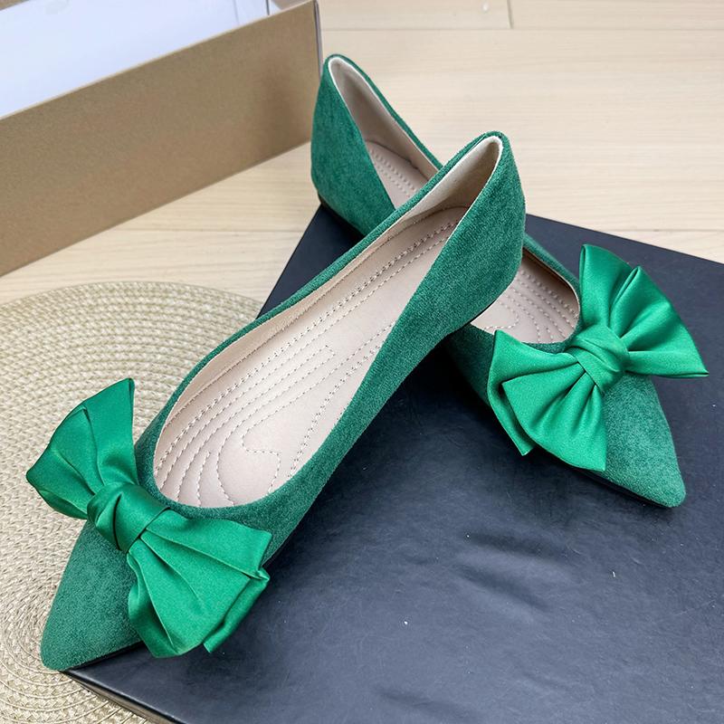 Fashion Flat Shoes for Women Spring and Autumn of 2025 New Pointed Suede Color Blocked Butterfly Bow Flat Shoes Large Sizes 41-43