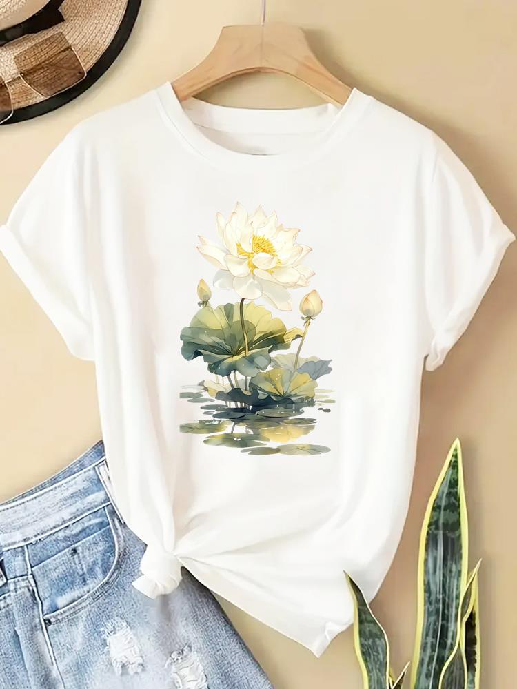 (Asian Size) T Shirt lovely flower style Fashion Women Tee Top Clothing Casual Printed Lady Female Graphic  Short Sleeve T-shirts