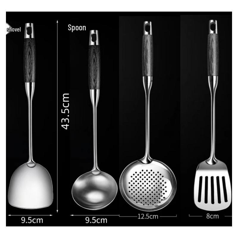 Ebony & Stainless Steel Kitchen Utensil Set with Spatula and Ladle