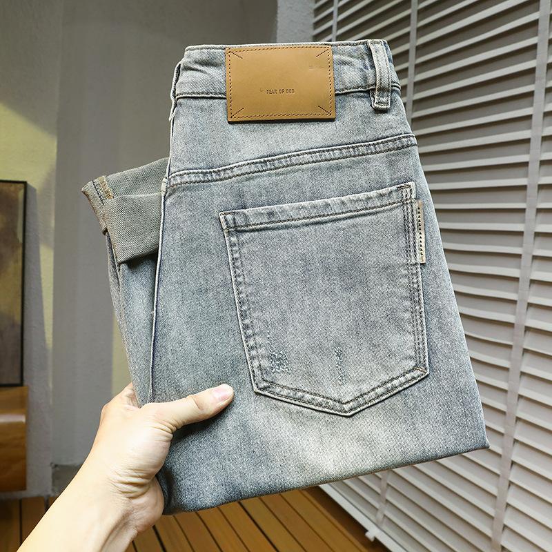 Wiosenne Podarte Naprawa Blizn Latająca Farba Elastyczny Denim Spodnie 9-punktowe Męskie Spodnie 9-punktowe