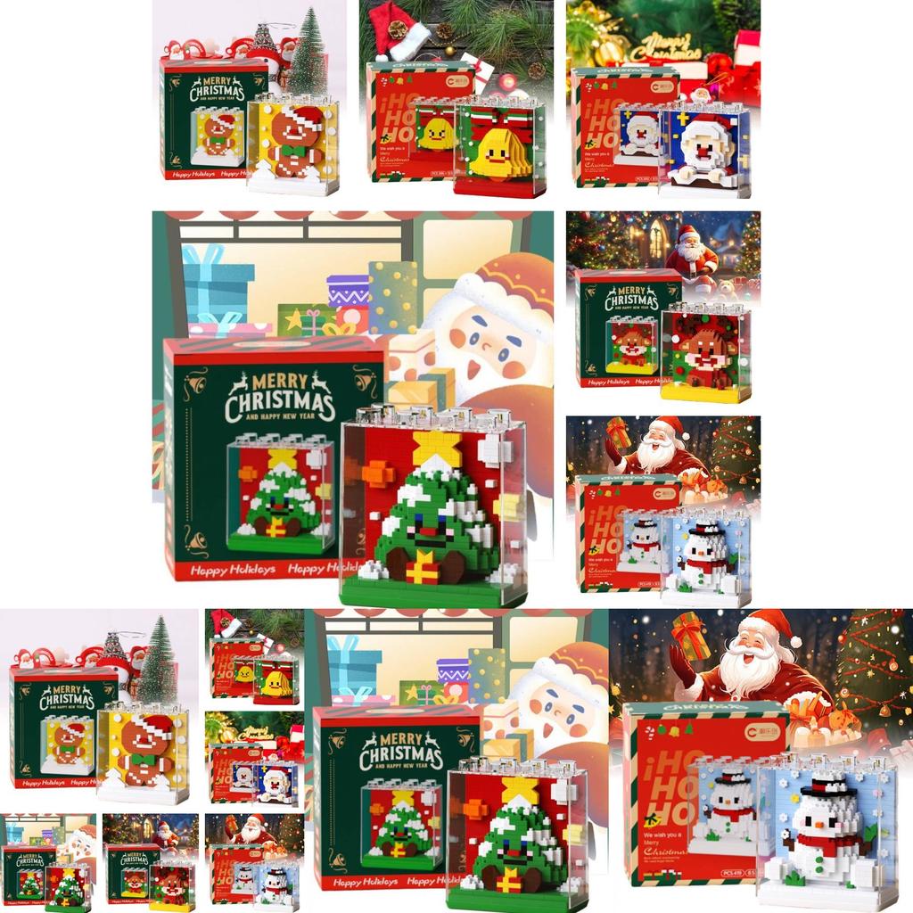 Kreatives Weihnachtsgeschenk Baustein-Set mit Weihnachtsmann und Feiertagsthema