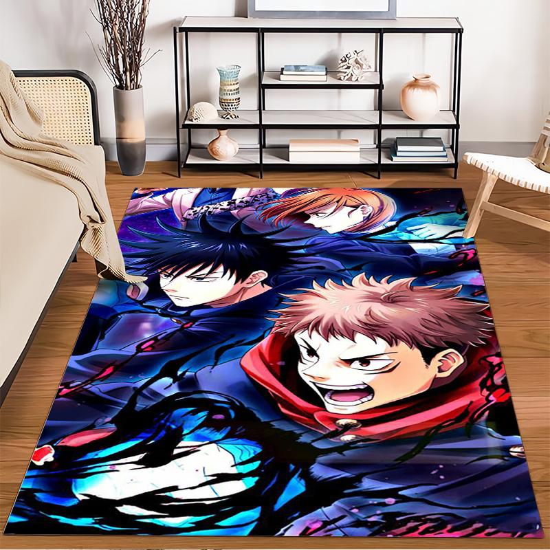 Anime Style Carpet with Vibrant Characters in Dynamic Action Scene Suitable for use as an anti-slip for living room bedroom sofas