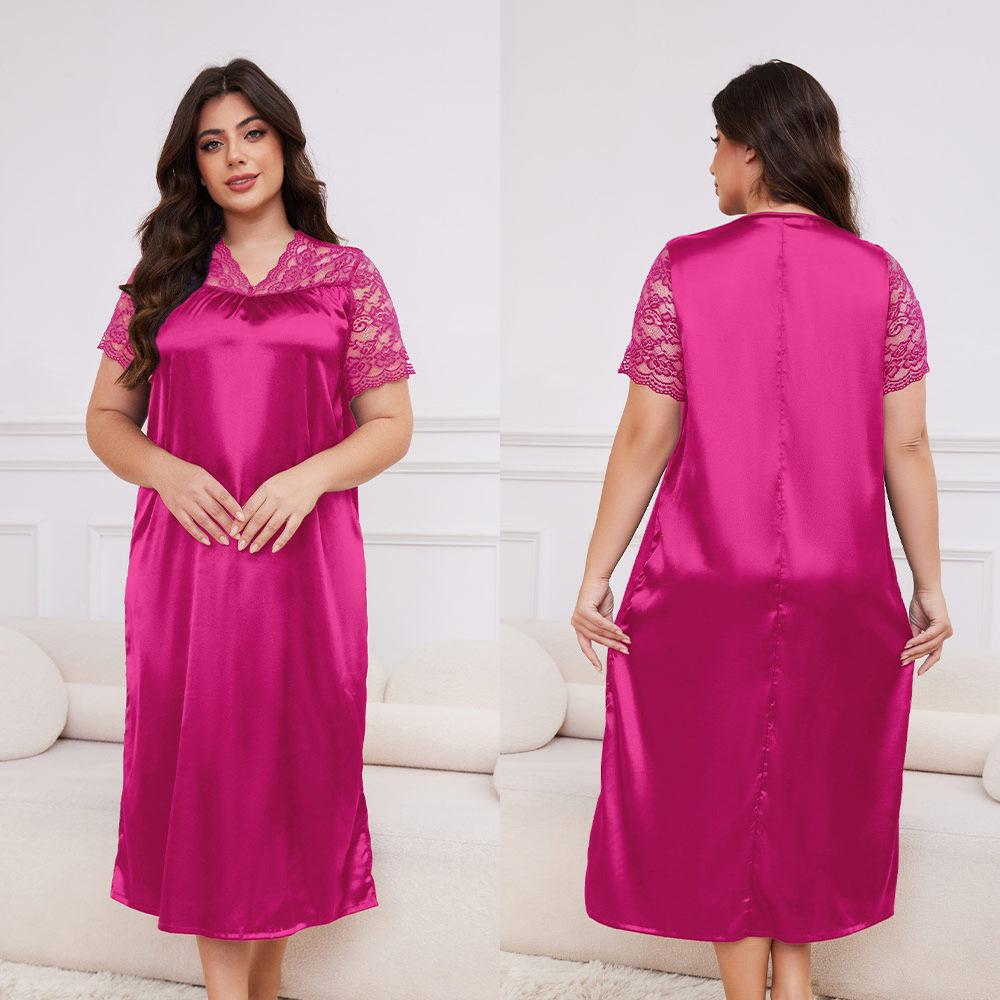 New Hot Plus Size Women's Ice Silk Short Sleeve Pajamas - Loose Casual Nightgown