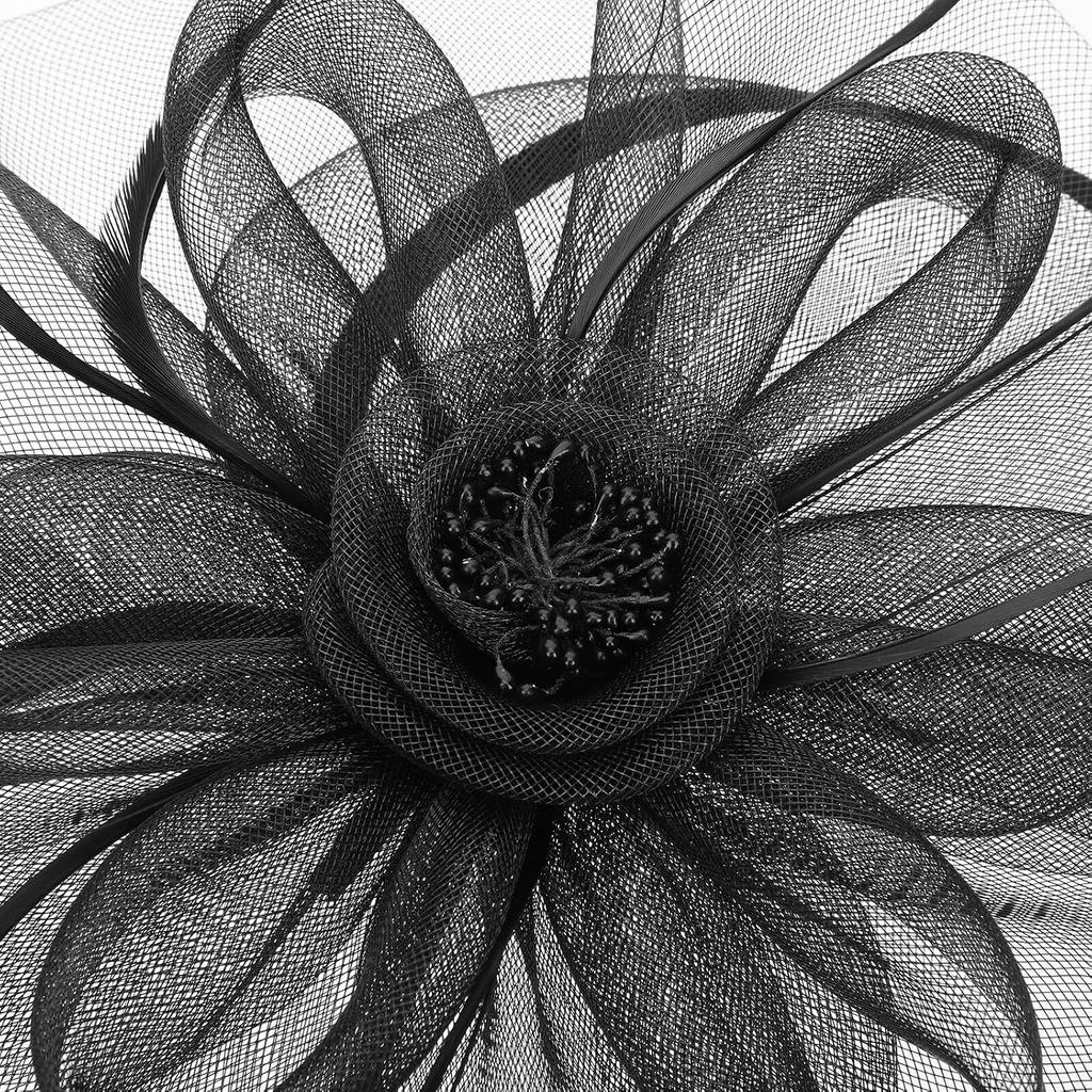 GALPADA Black Mesh Fascinator Hat for Women Vintage Wedding Bride Hat Decoration with Plume Flower Headband, Tea Party and Banquet Special Occasion