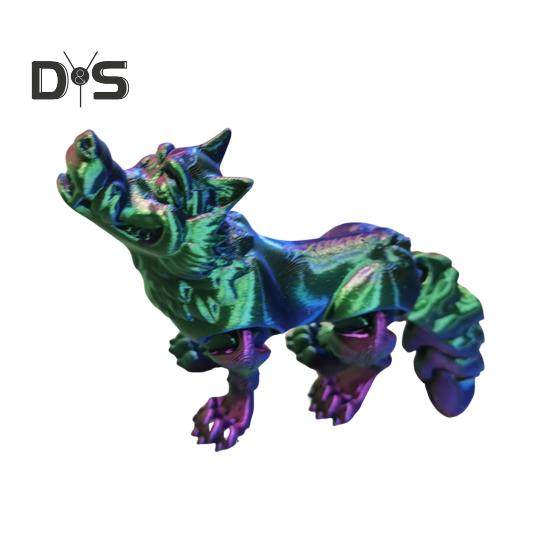 

3D-печатная фигурка волка, реквизит для фотосъемки, реалистичная яркая цветная статуэтка волка, игрушка-фиджет для взрослых и детей темно-зеленого