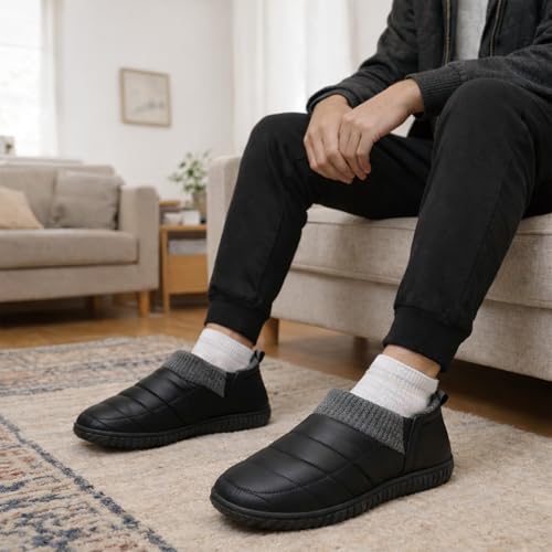 Git-up Men's Winter Sandals, Warm Indoor Slippers, Non-Slip, Water-Repellent, Easy to Put On and Take Off, Lightweight, Quiet, and Perfect for Office