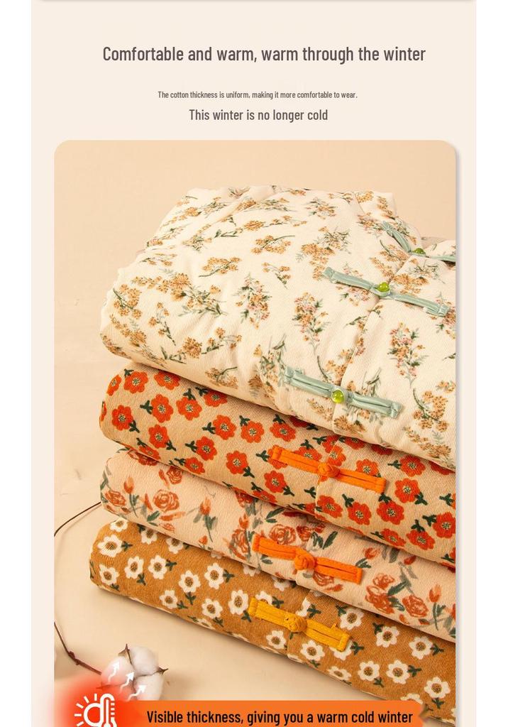 Winter New Chinese Style Pure Cotton Hand-Stitched Detachable Core Coat for Mothers
