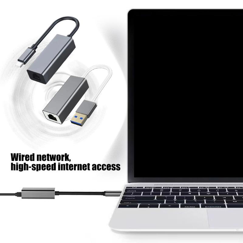 Aluminum Shell USB 3.0 Type C To RJ45 Ethernet Converters 100Mbps Gigabit Cord Networking Adapter Plugs And Play