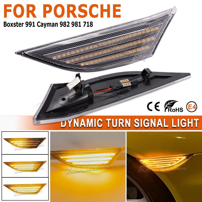2Pcs Dynamic LED Turn Signal Side Marker Light Repeater Lamp For Porsche Boxster Cayman 982 981 718 Spyder 991 911 Carrera