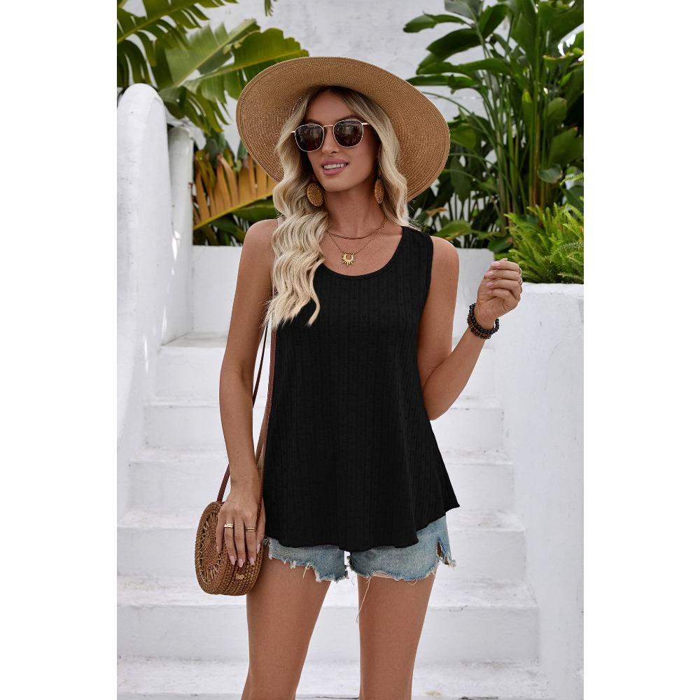 women s Heart Jacquard Ribbed Knit Tank Top Casual Loose Fit Sleeveless Blouse with Round Neck S