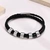 Custom 1-7 Names Multi Layer Leather Bracelet for Men,Stainless Steel Beads Handmade Braided Wristband,Gift for Father Dad